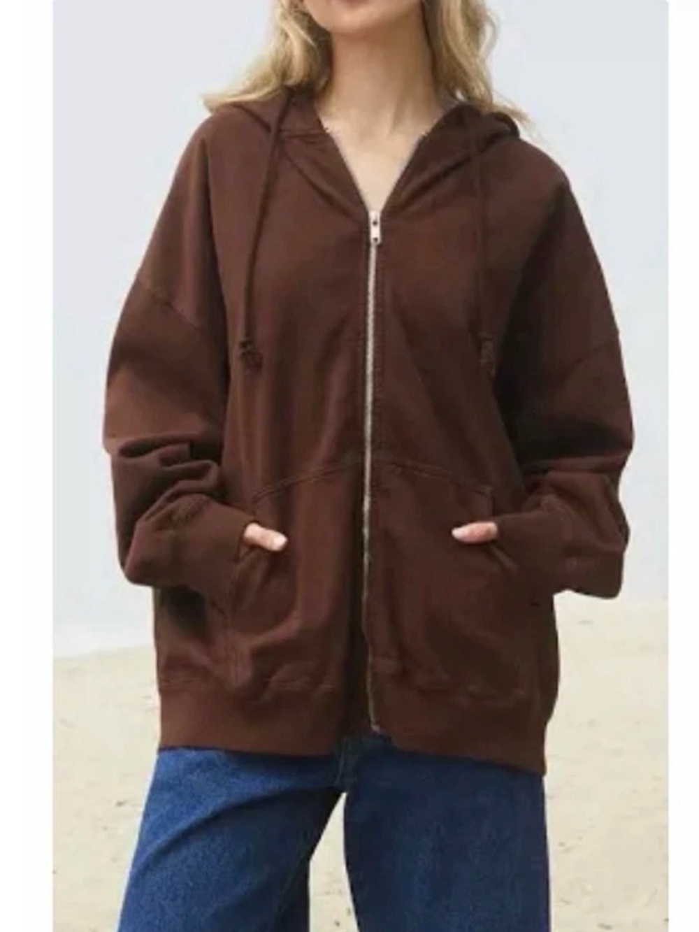 Brandy Melville Brown Full-Zip Hoodie Sweater